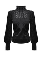 Black lace vampire goth turtleneck top 