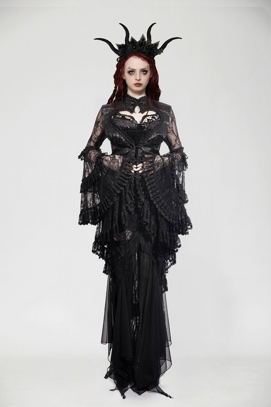 lace trumpet sleeve steampunk coat