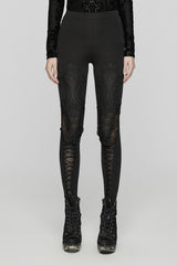 Dark Incantations Embroidered Lace - Up Leggings - womens bottoms - VampireFreaks - Punk Rave