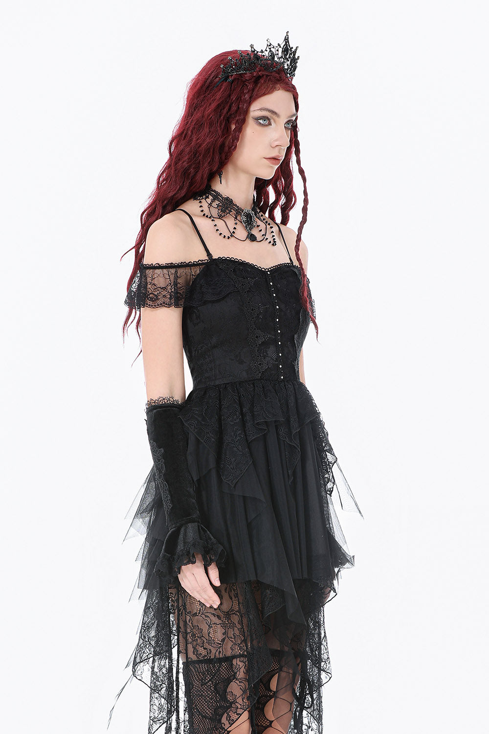 lace asymmetric hem mini dress