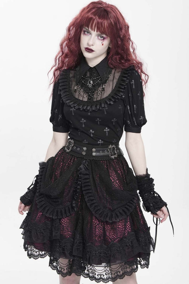 womens layered red and black skirt