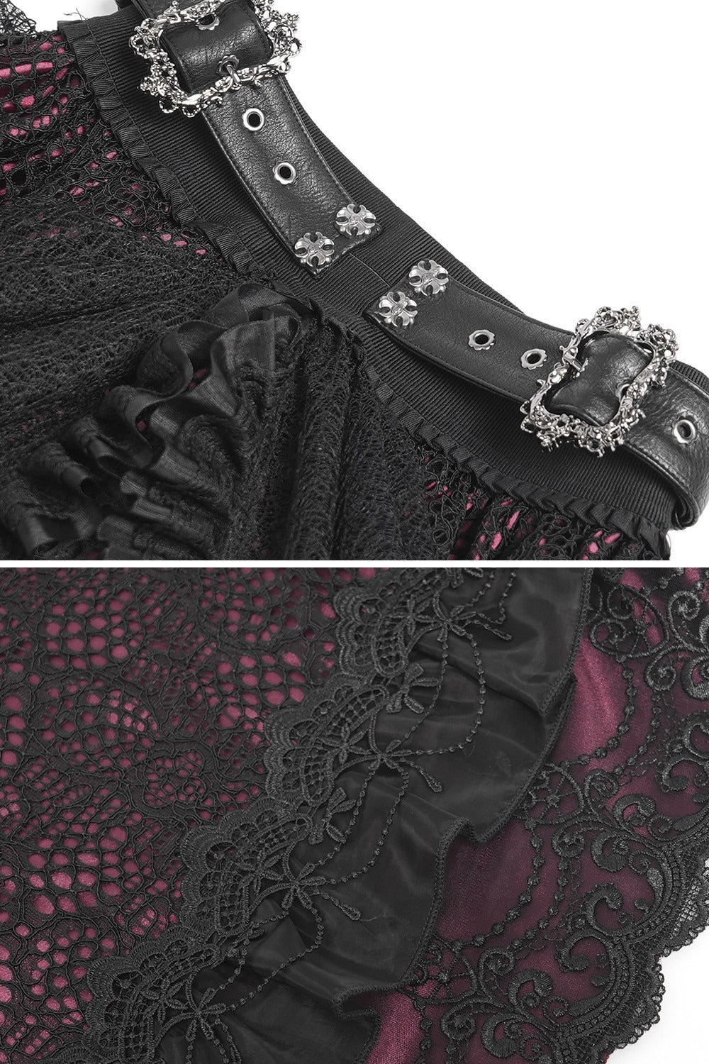 womens goth layered red and black skirt