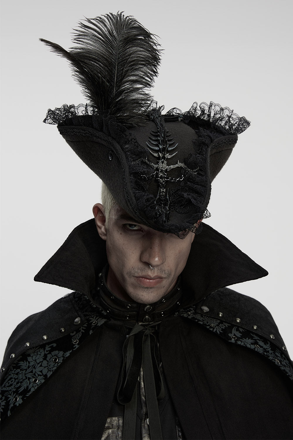 black gothic ruffled pirate hat