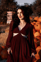romantic witchy dark red burgundy dress with pockets