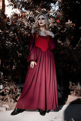 dark red burgundy dress with pockets and red corset