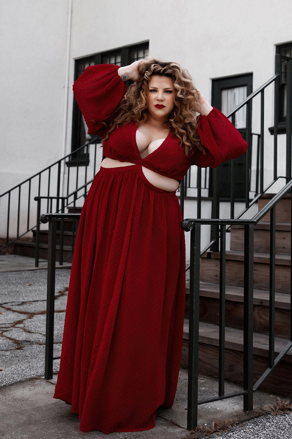 cutout vampire goth maxi length dark red dress