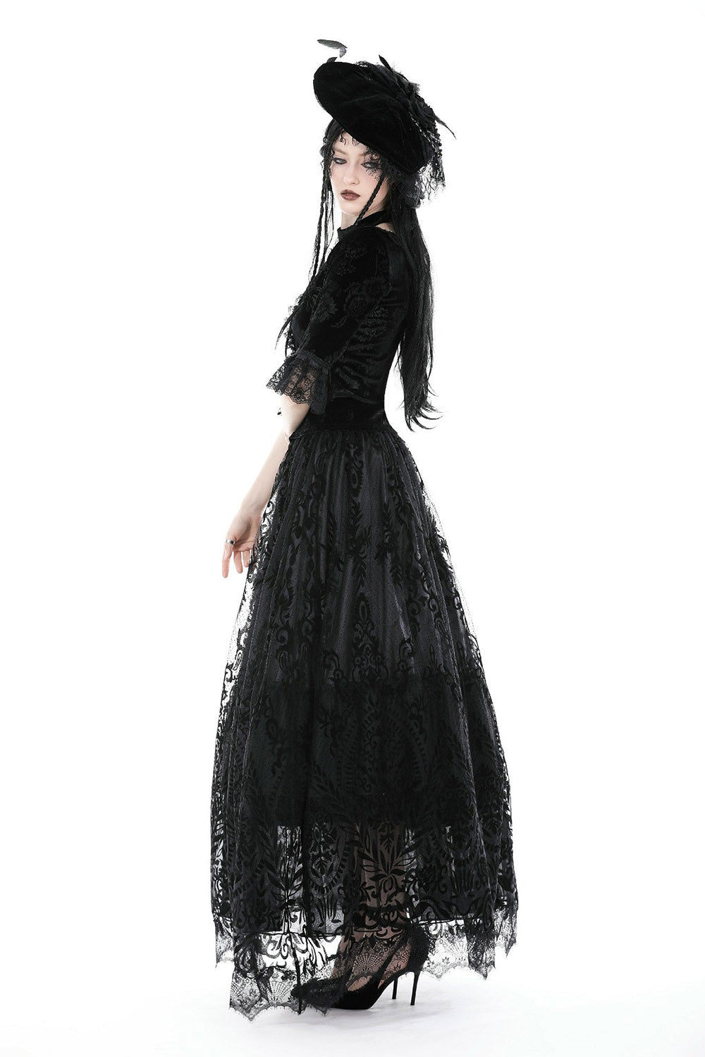 lace long black maxi skirt