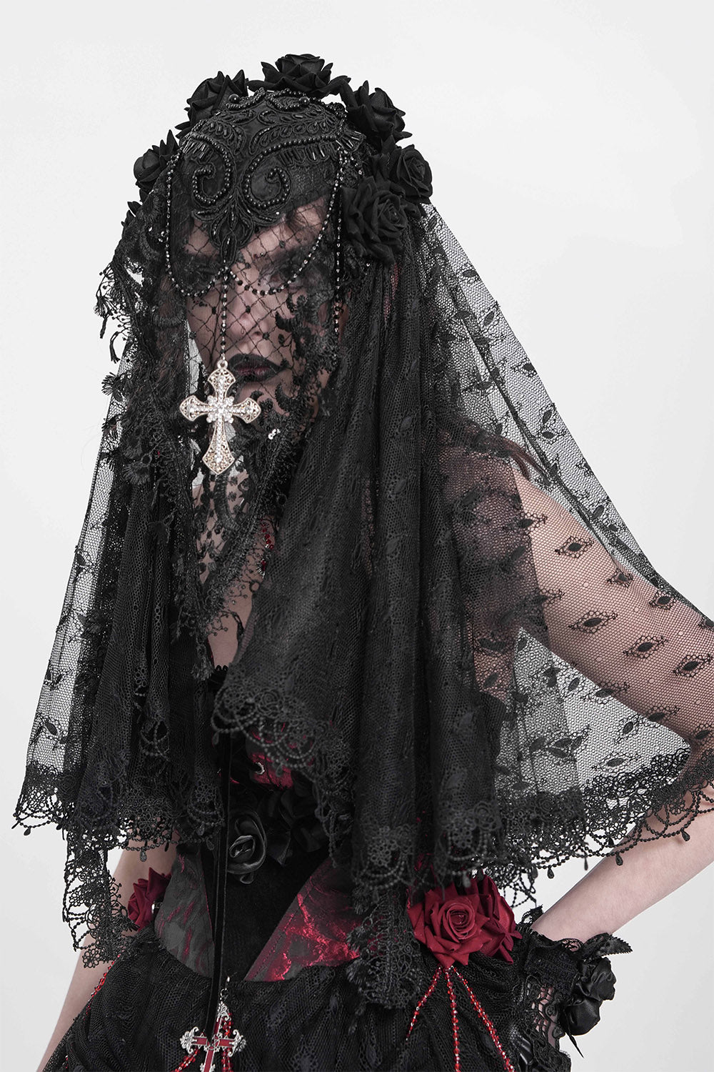 gothic cross charm funeral veil