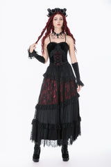embroidered sweetheart neckline red and black steampunk tank top