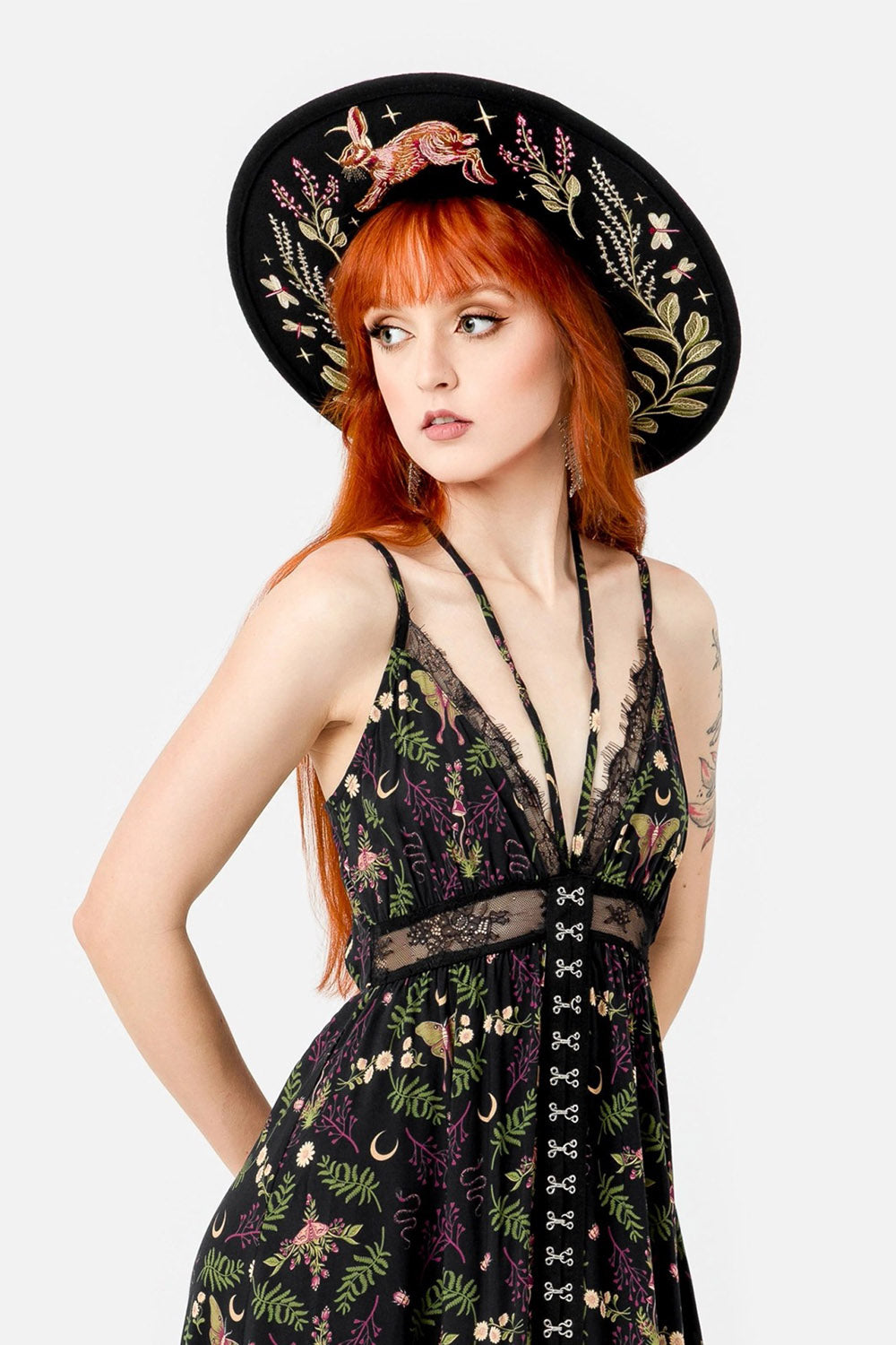 embroidered rabbit wild hare fantasy hat 