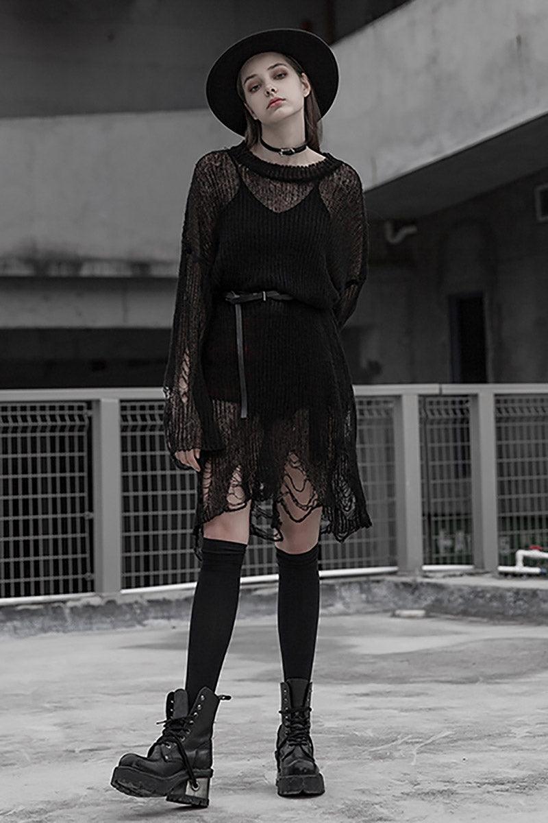 decoice_sweets♡ Darkness Distressed Oversized Sweater – VampireFreaks