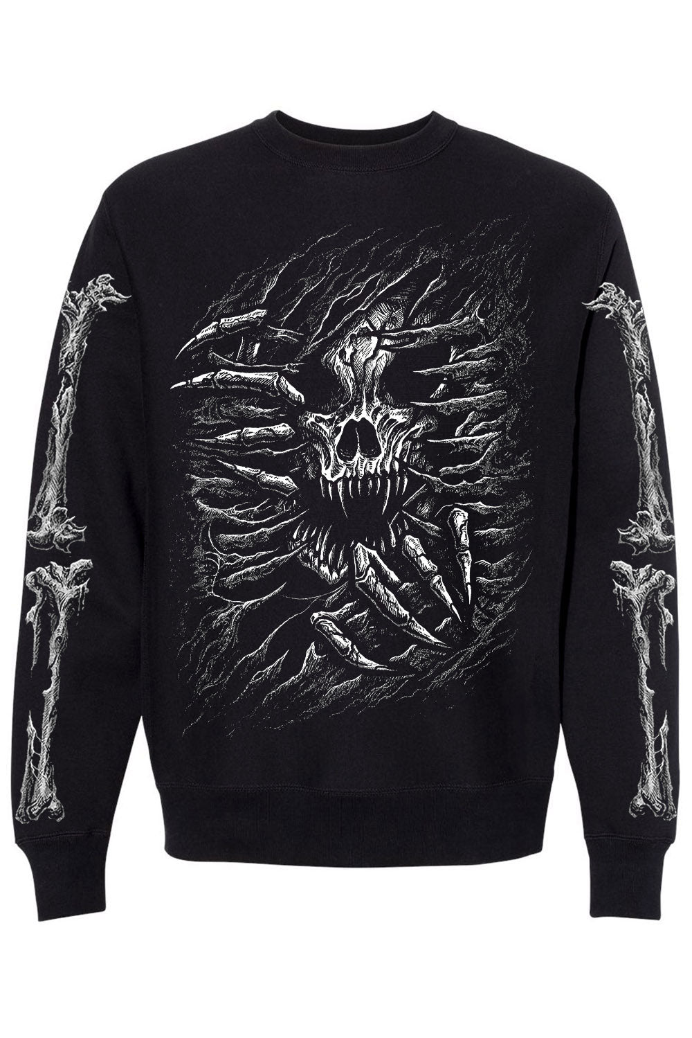 distressed horror punk skeleton bone sleeve sweatshirt