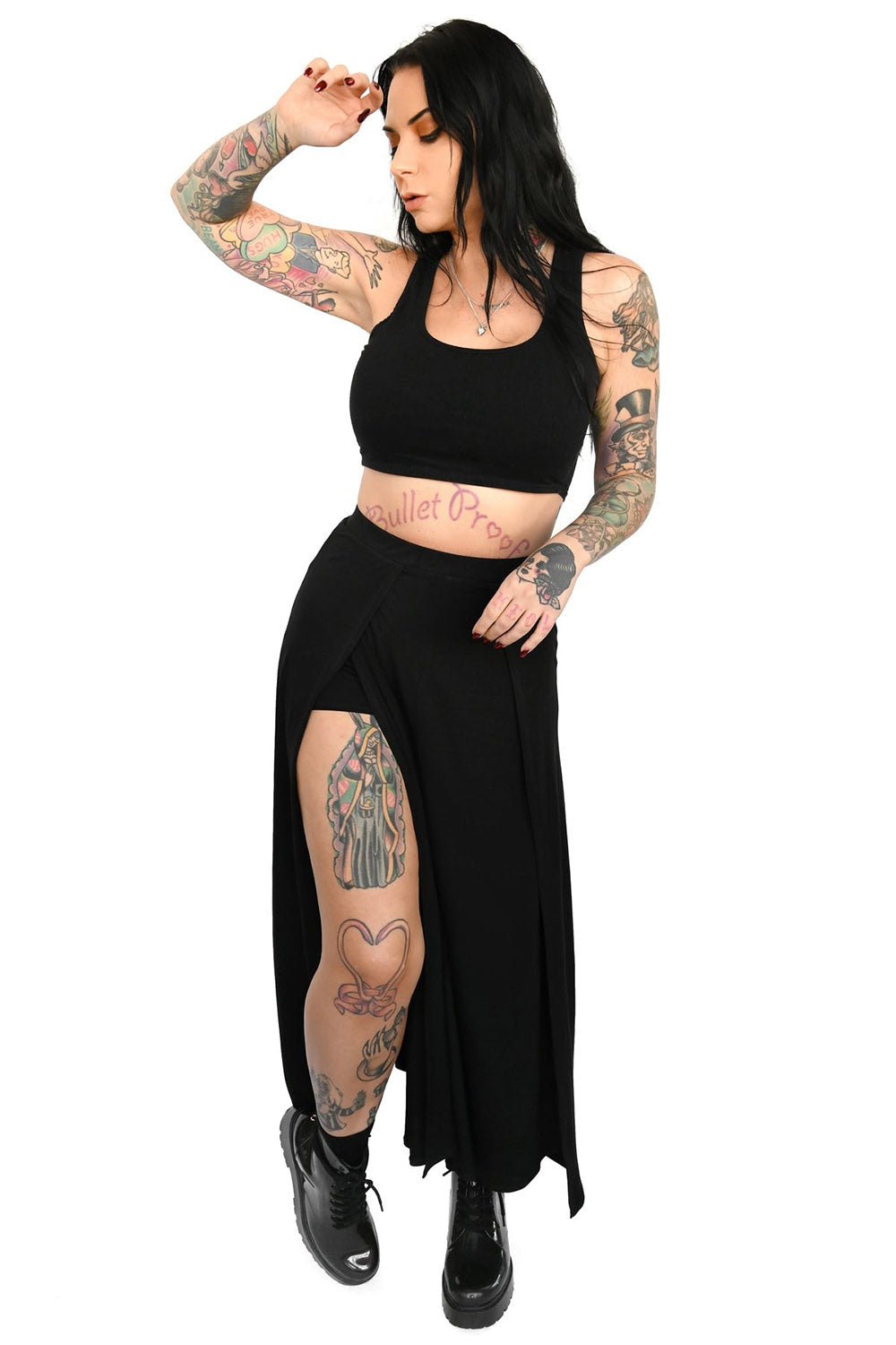 Darla Maxi Skirt With Built In Shorts - skirts - VampireFreaks - Foxblood