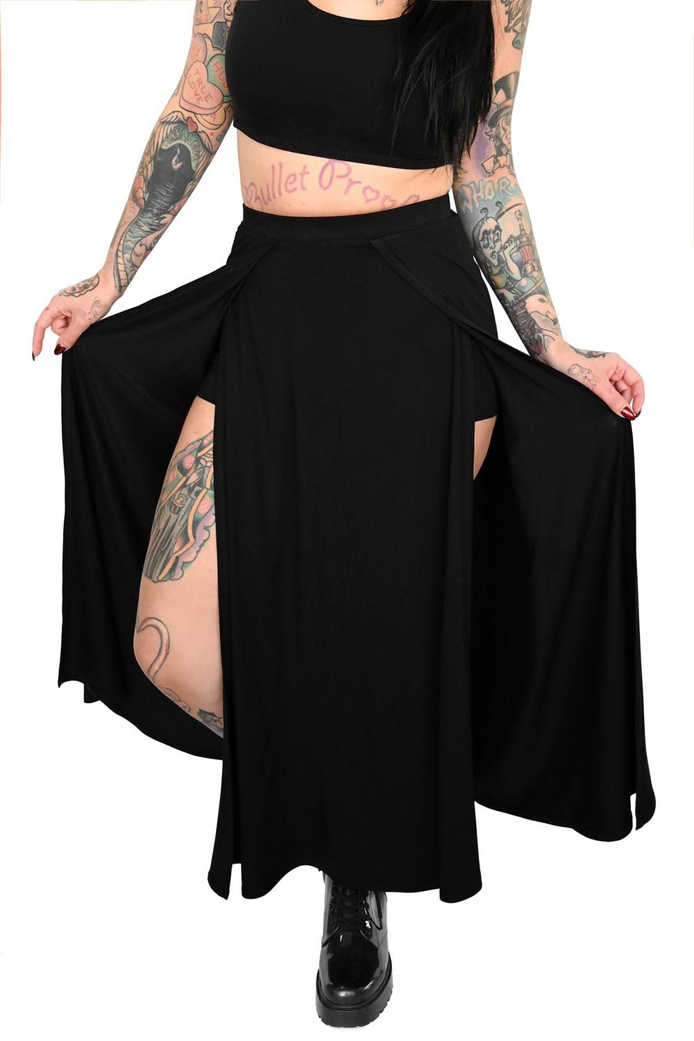 Darla Maxi Skirt With Built In Shorts - skirts - VampireFreaks - Foxblood