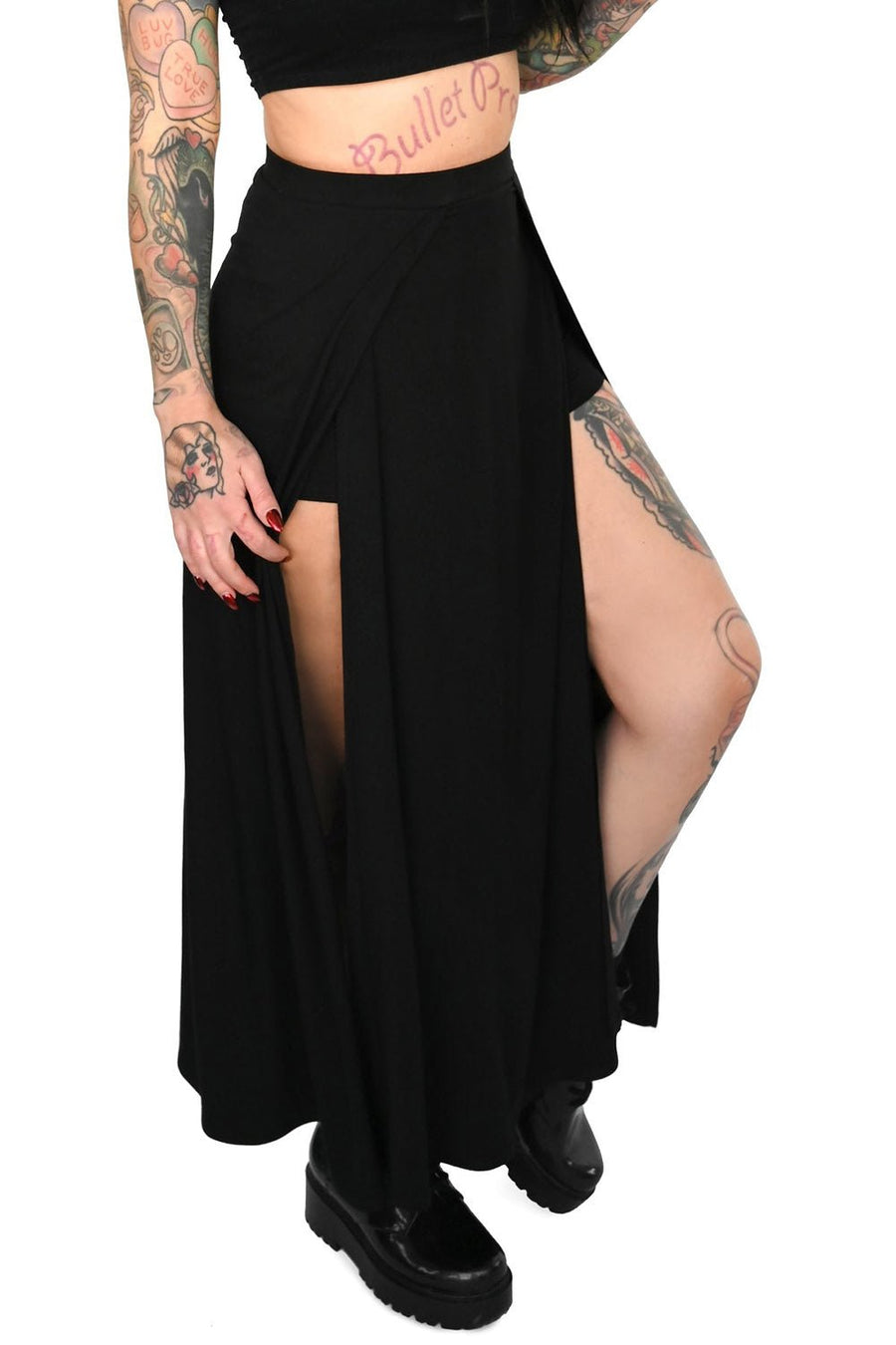 Darla Maxi Skirt With Built In Shorts - skirts - VampireFreaks - Foxblood