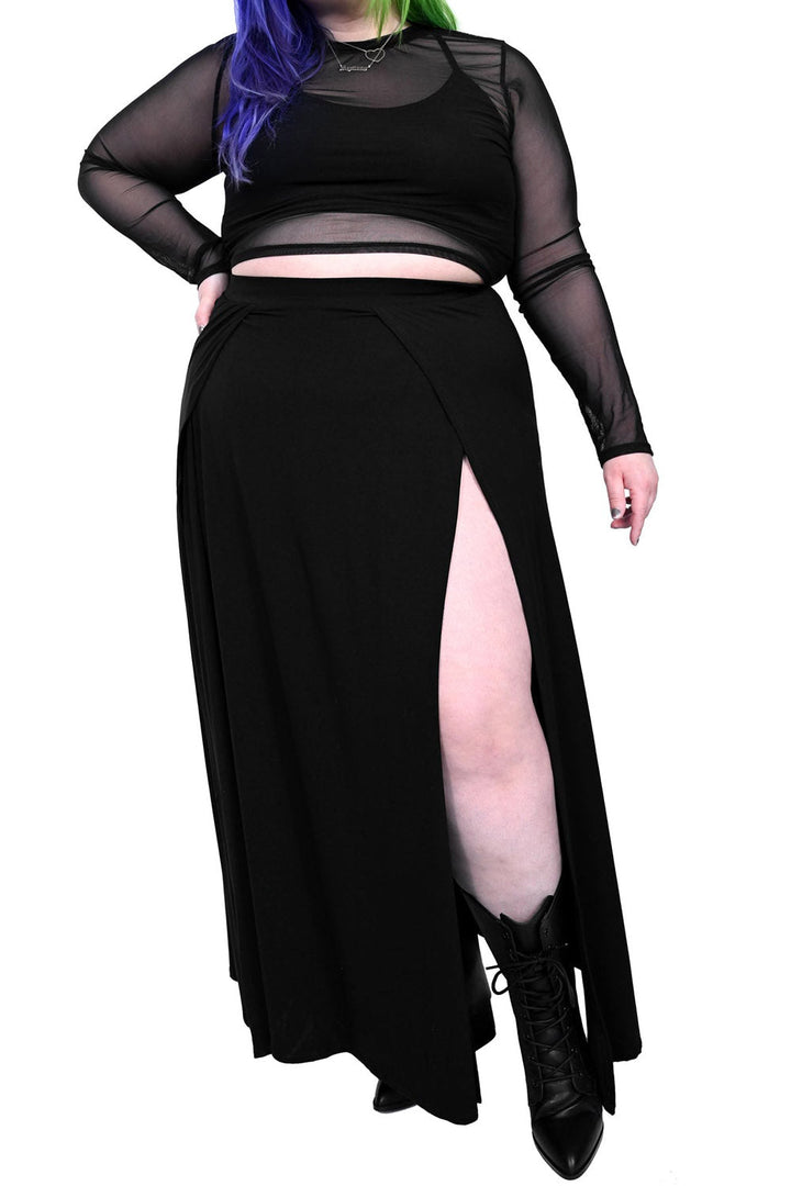 Darla Maxi Skirt With Built In Shorts - skirts - VampireFreaks - Foxblood