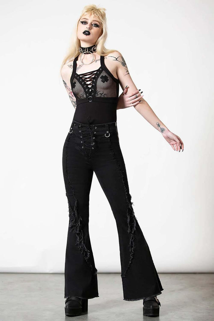 Dasia Lace - Up Bell Bottoms - womens bottoms - VampireFreaks - Killstar