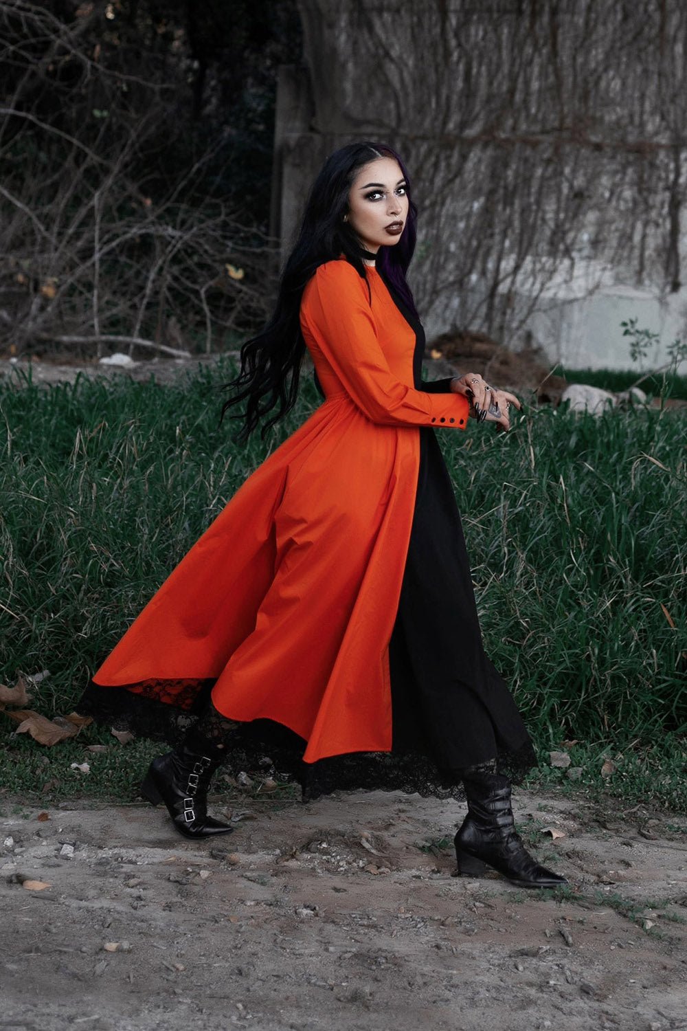 Daughter of Salem Dress [BLACK/ORANGE] - dresses - VampireFreaks - Lively Ghosts