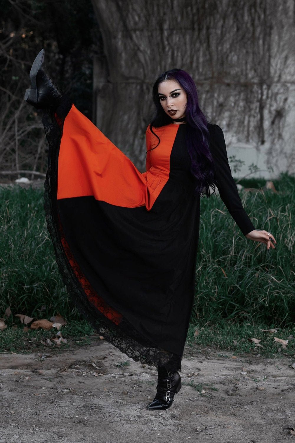 Daughter of Salem Dress [BLACK/ORANGE] - dresses - VampireFreaks - Lively Ghosts