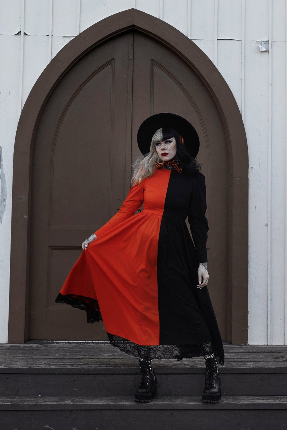 Daughter of Salem Dress [BLACK/ORANGE] - dresses - VampireFreaks - Lively Ghosts