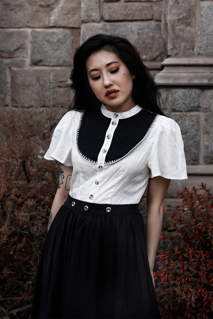 embroidered bib dress