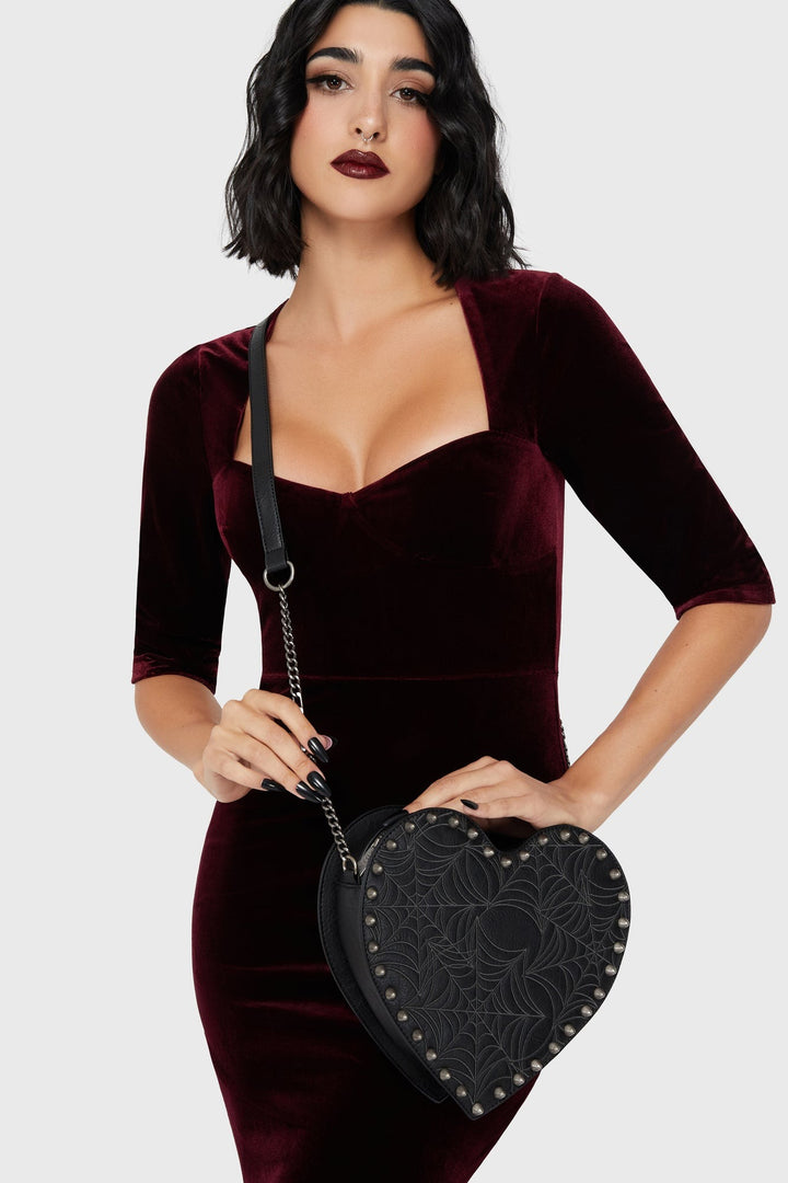 heart-shaped 3d novelty shoulder bag with spiderweb embroidery 