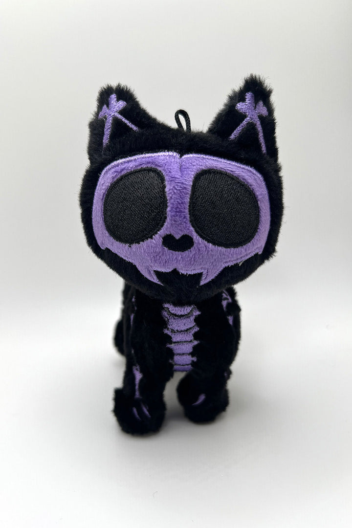 black and purple skeleton cat plushie toy 