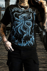 black and teal kraken sea monster cryptid shirt