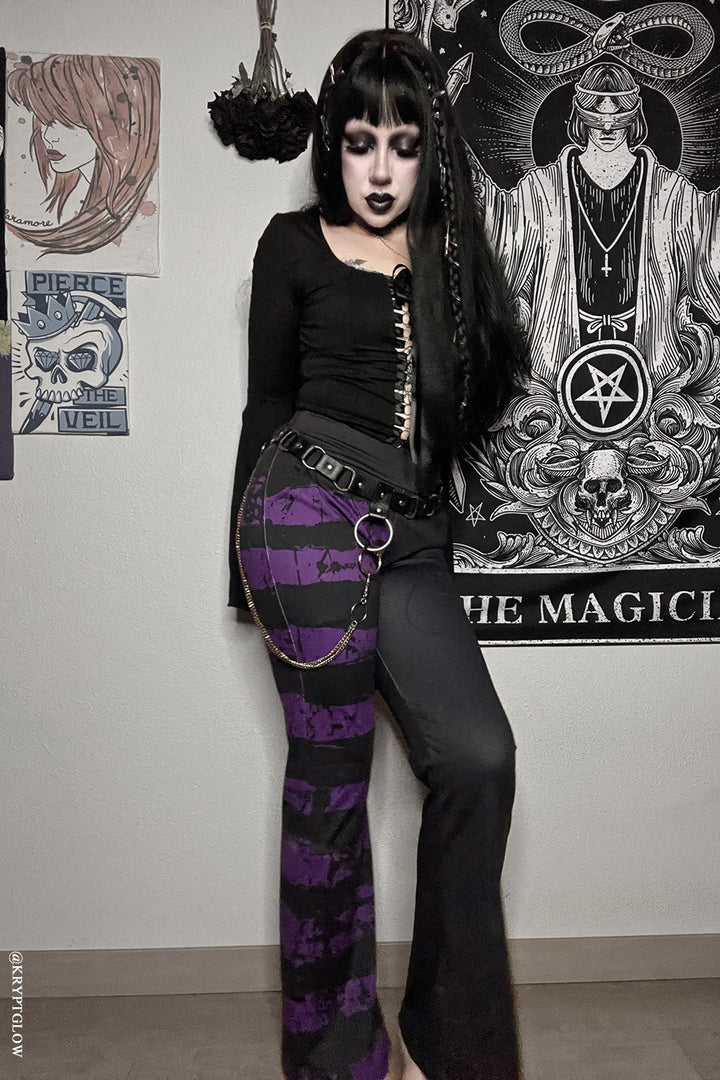 Dead Purple Striped Split Flares [Purple/Black] - womens bottoms - VampireFreaks - VampireFreaks