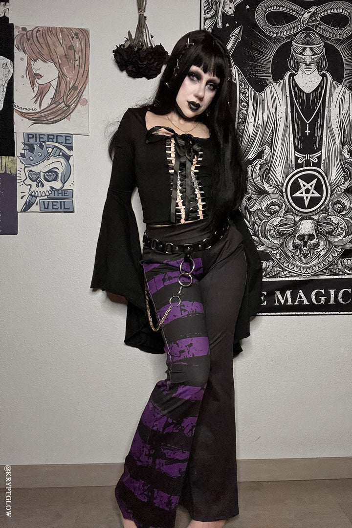 Dead Purple Striped Split Flares [Purple/Black] - womens bottoms - VampireFreaks - VampireFreaks