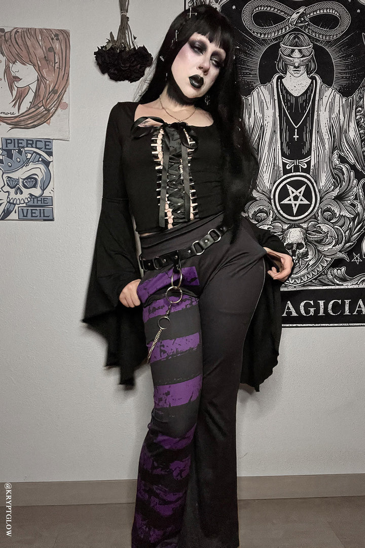 Dead Purple Striped Split Flares [Purple/Black] - womens bottoms - VampireFreaks - VampireFreaks