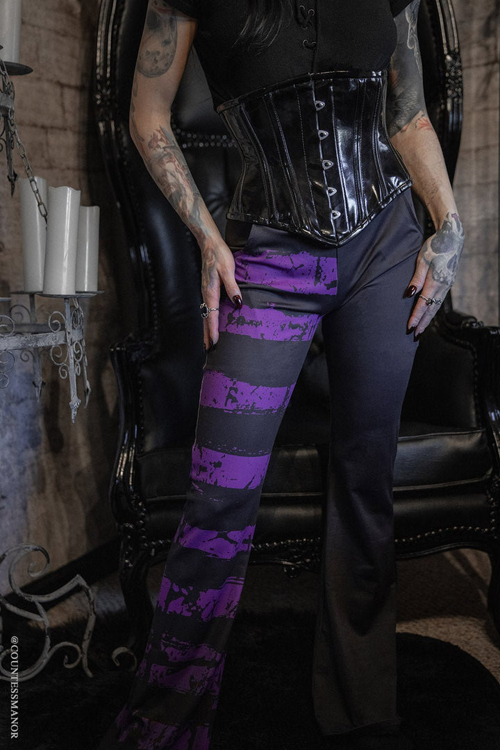 Dead Purple Striped Split Flares [Purple/Black] - womens bottoms - VampireFreaks - VampireFreaks