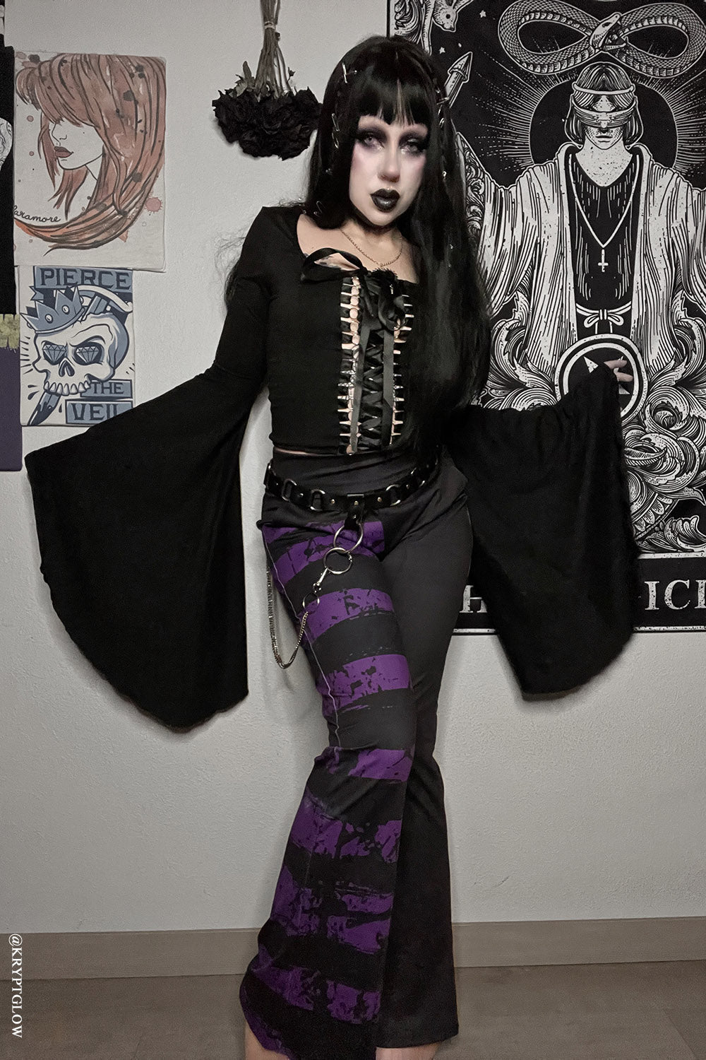 Dead Purple Striped Split Flares [Purple/Black] - womens bottoms - VampireFreaks - VampireFreaks