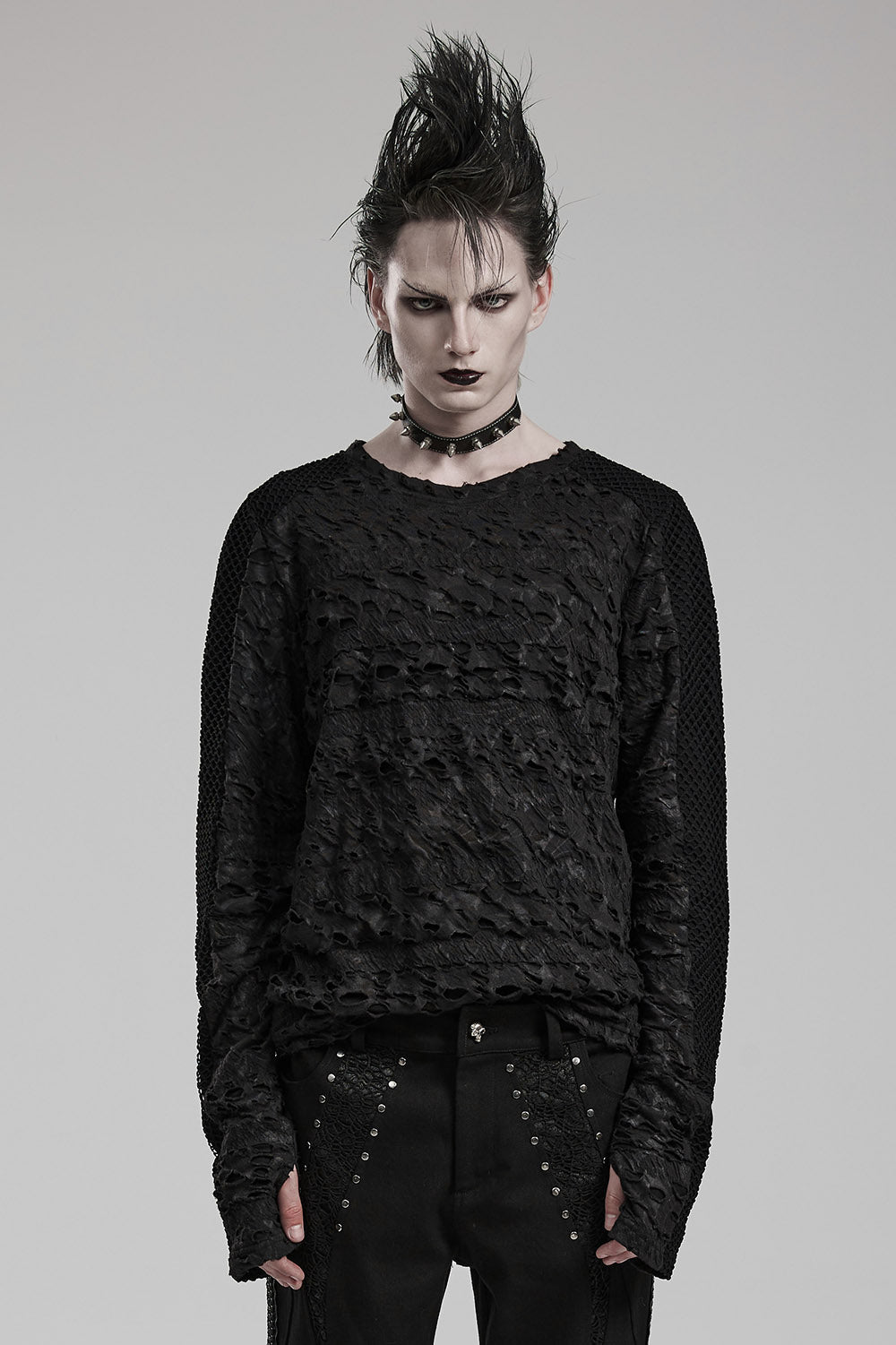 Dead Silence Distressed Long Sleeve Top - mens tops - VampireFreaks - Punk Rave