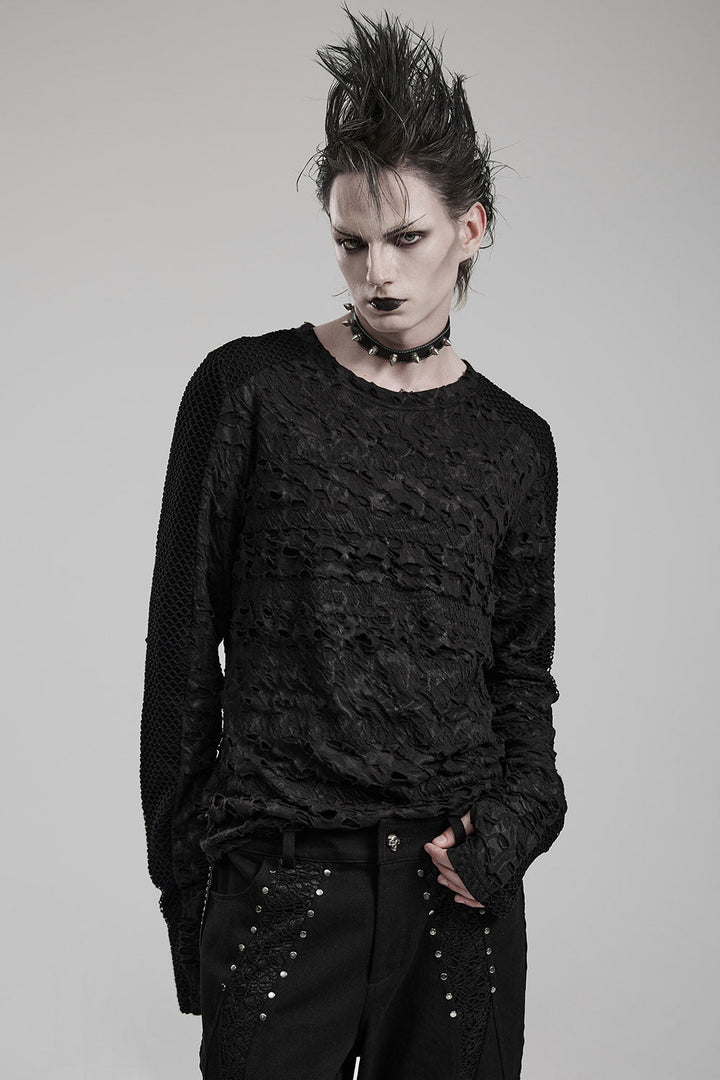 Dead Silence Distressed Long Sleeve Top - mens tops - VampireFreaks - Punk Rave