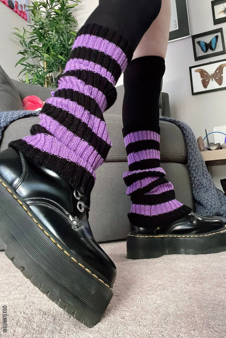 Dead Violets Striped Leg Warmers [Black/Purple] - socks & stockings - VampireFreaks - VampireFreaks