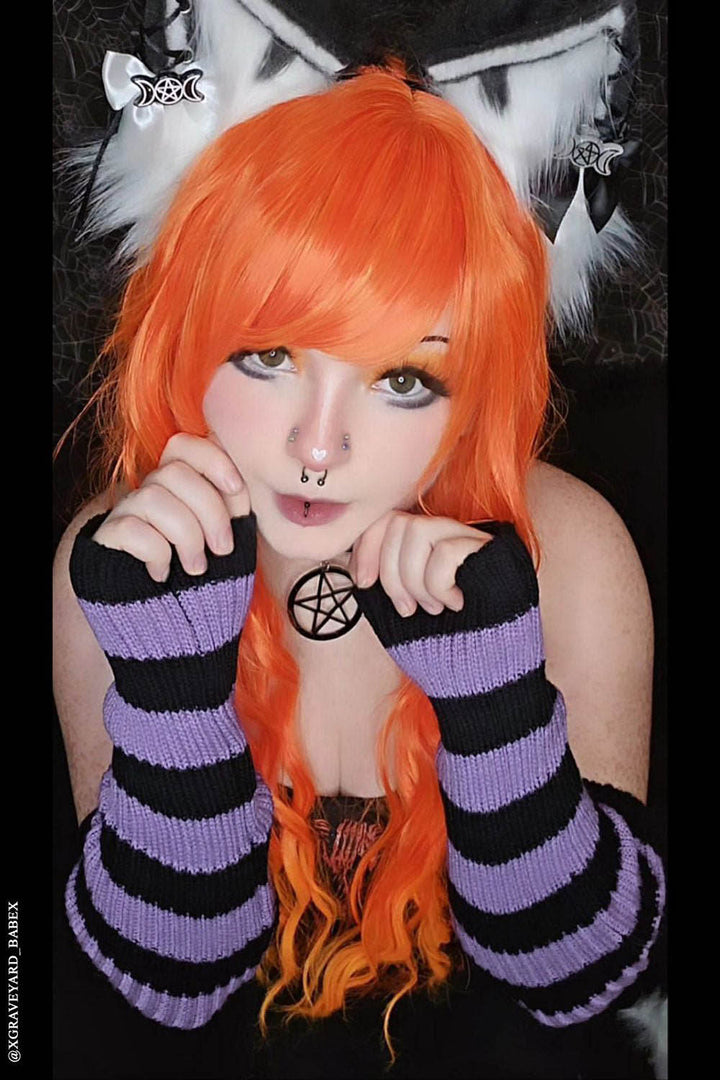 Dead Violets Striped Leg Warmers [Black/Purple]