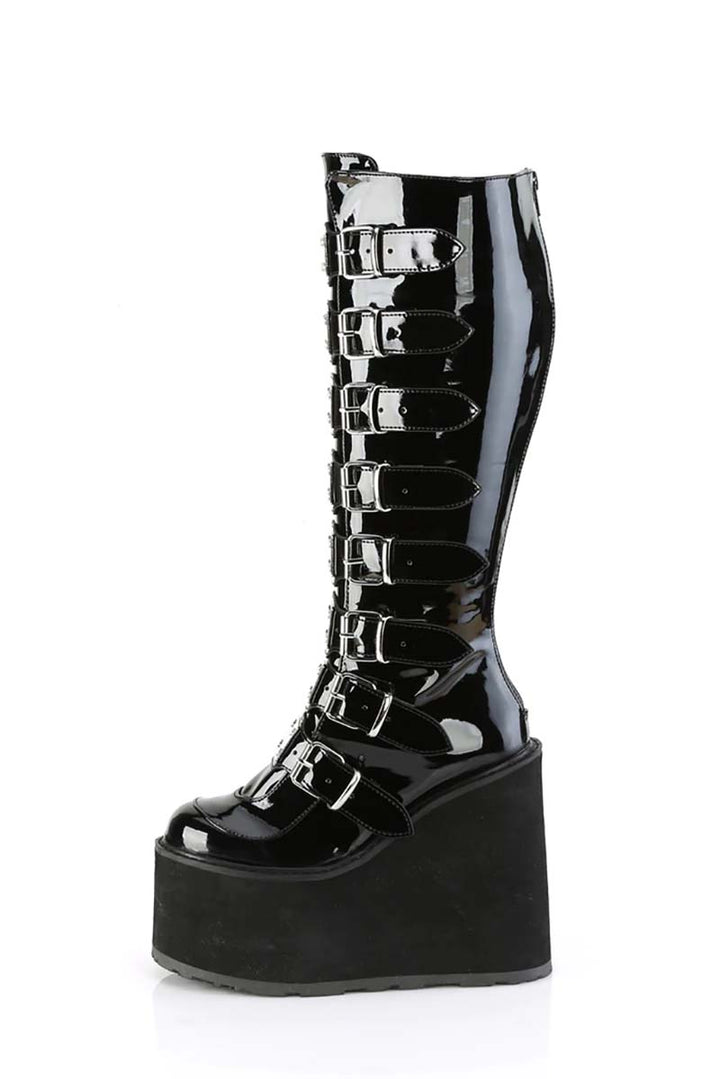 Deadly Hallows Wide - Calf Patent Platforms [SWING - 815WC Boots] - womens shoes - VampireFreaks - Demonia