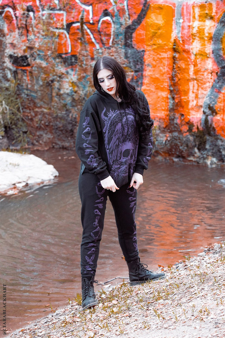 Death Raven Hoodie w/ Crow Sleeves [PURPLE] - mens outerwear - VampireFreaks - VampireFreaks