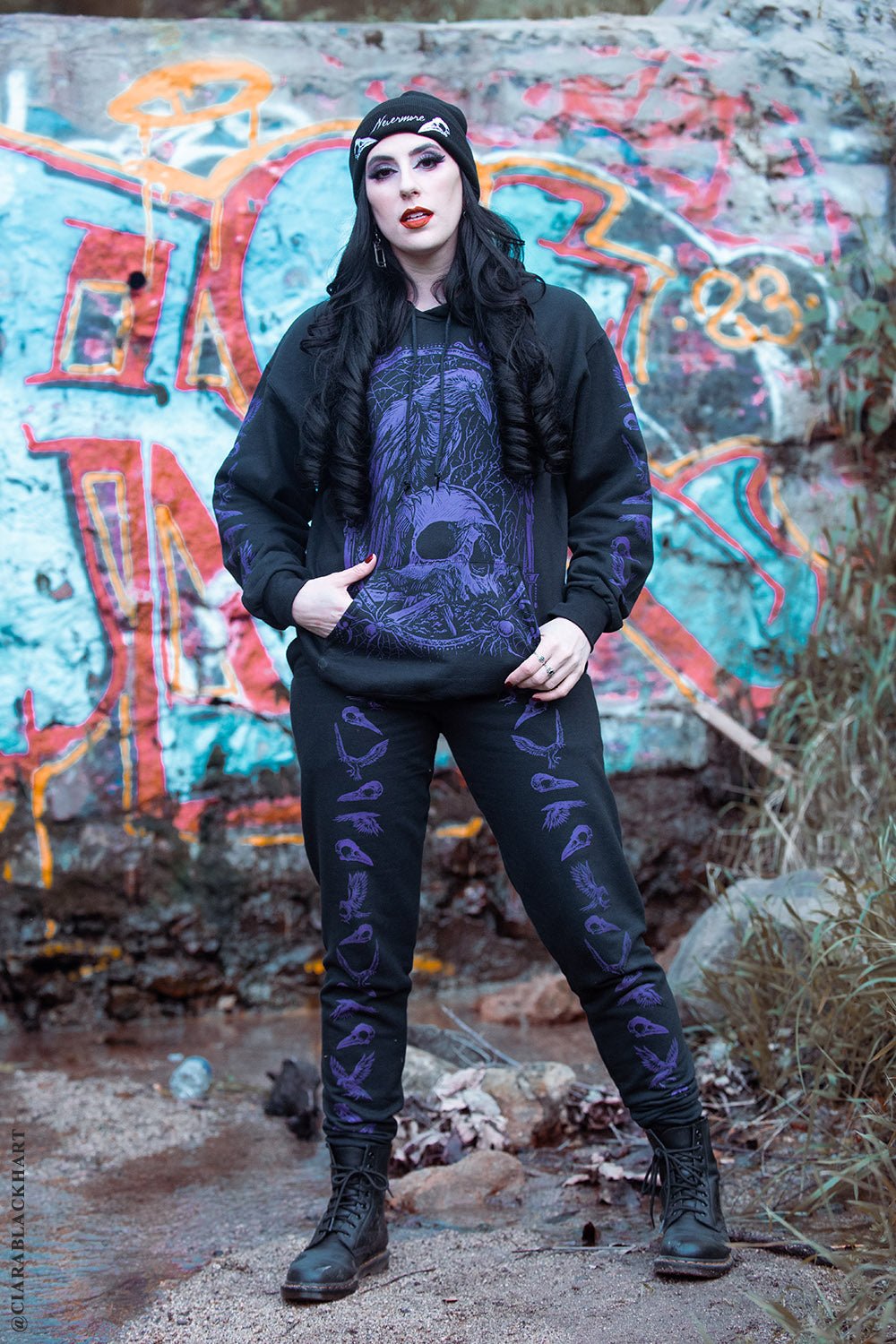 Death Raven Hoodie w/ Crow Sleeves [PURPLE] - mens outerwear - VampireFreaks - VampireFreaks