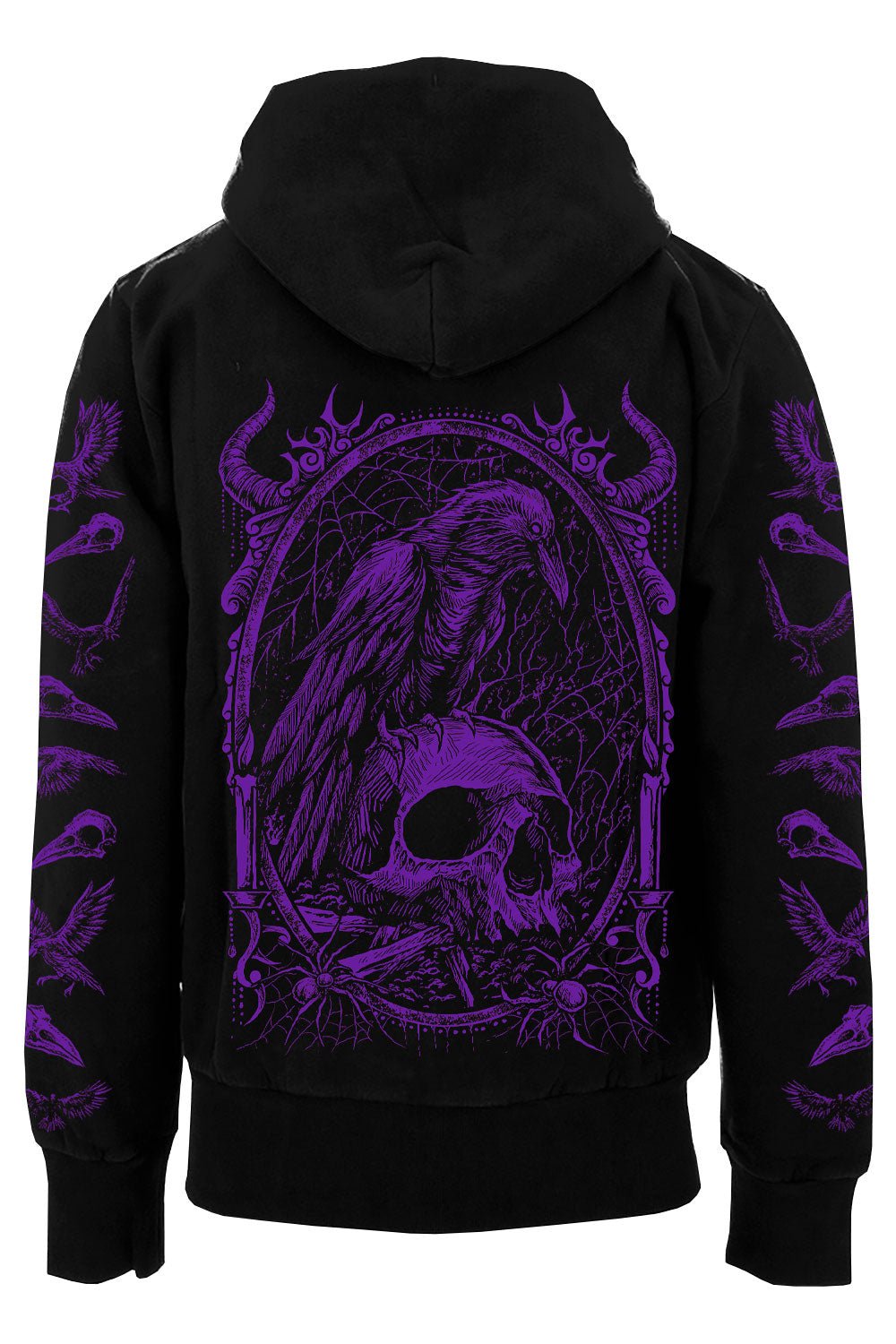 Death Raven Hoodie w/ Crow Sleeves [PURPLE] - mens outerwear - VampireFreaks - VampireFreaks