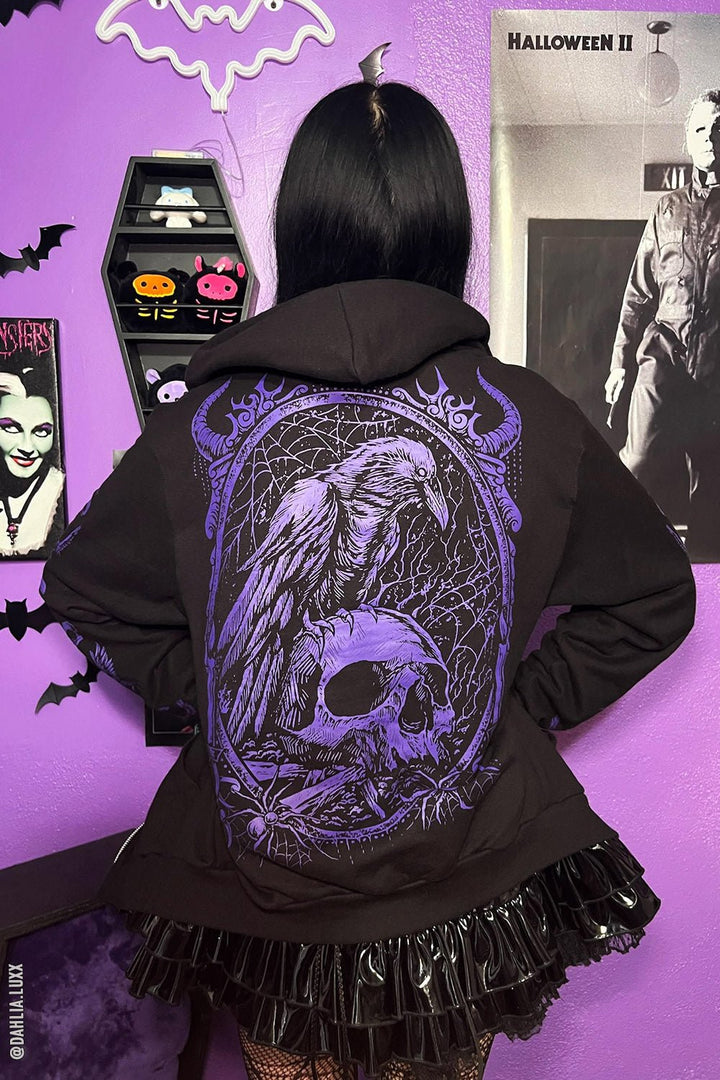 Death Raven Hoodie w/ Crow Sleeves [PURPLE] - mens outerwear - VampireFreaks - VampireFreaks