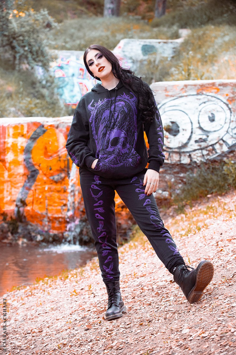 Death Raven Hoodie w/ Crow Sleeves [PURPLE] - mens outerwear - VampireFreaks - VampireFreaks