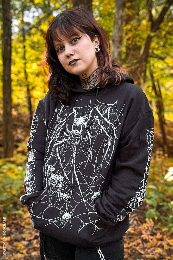 Death Spider Hoodie [Spiderweb Sleeves] - mens outerwear - VampireFreaks - VampireFreaks