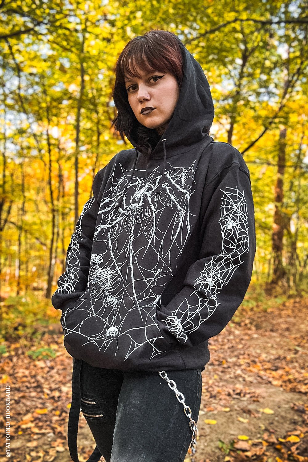 Death Spider Hoodie [Spiderweb Sleeves] - mens outerwear - VampireFreaks - VampireFreaks