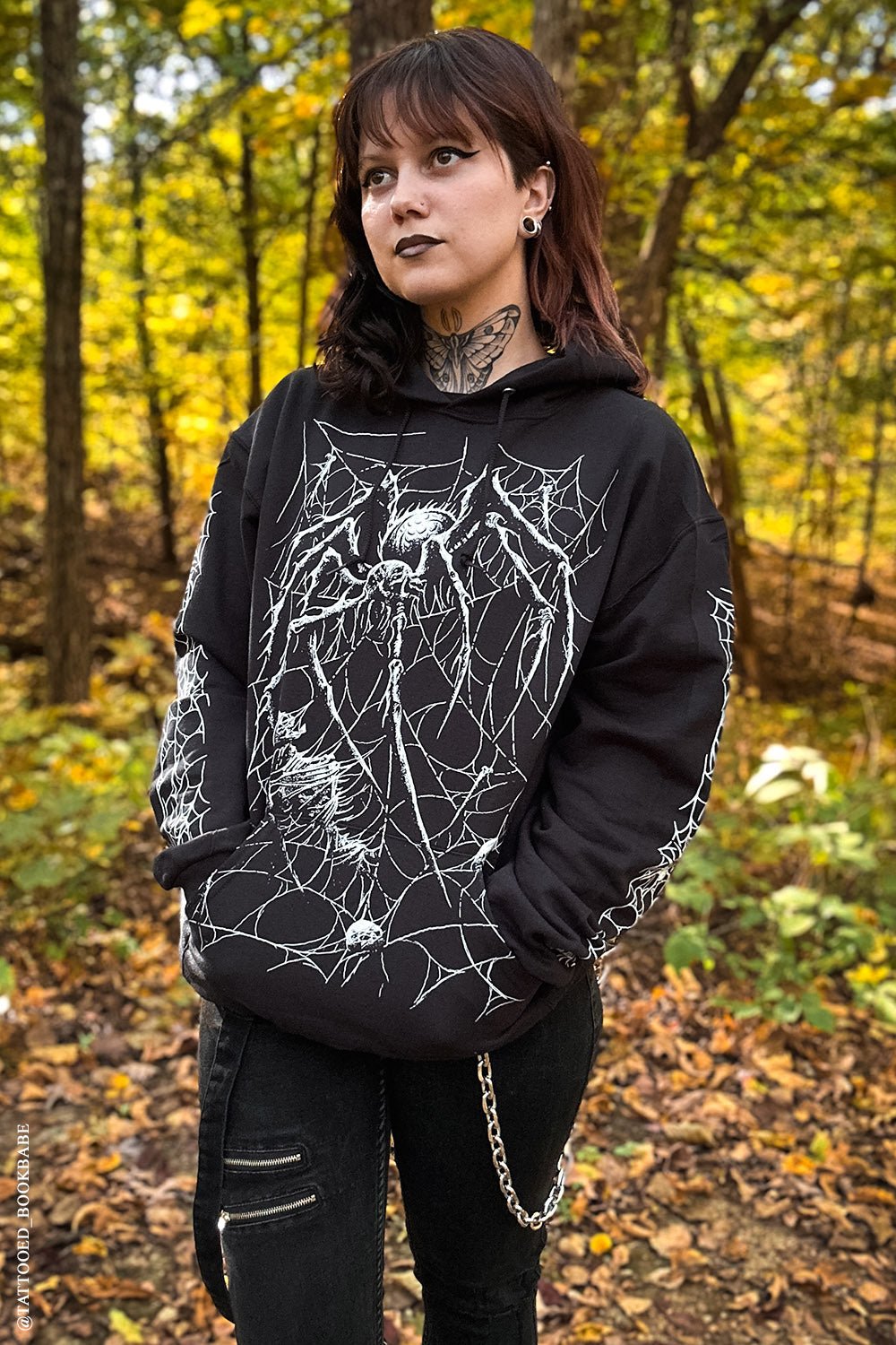 Death Spider Hoodie [Spiderweb Sleeves] - mens outerwear - VampireFreaks - VampireFreaks