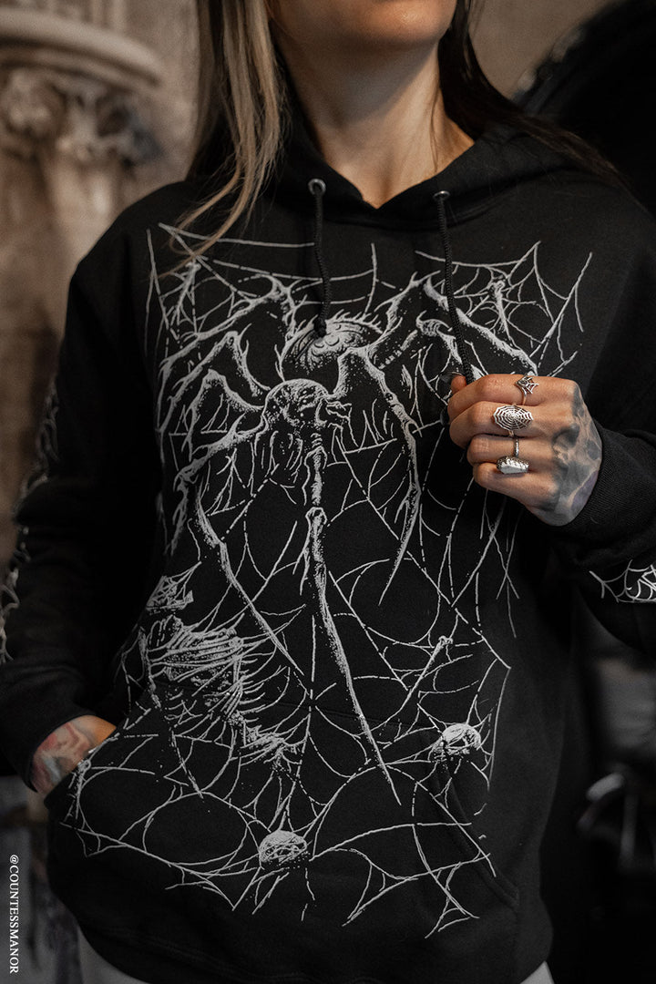 Death Spider Hoodie [Spiderweb Sleeves] - mens outerwear - VampireFreaks - VampireFreaks