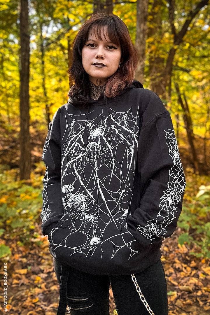 Death Spider Hoodie [Spiderweb Sleeves] - mens outerwear - VampireFreaks - VampireFreaks