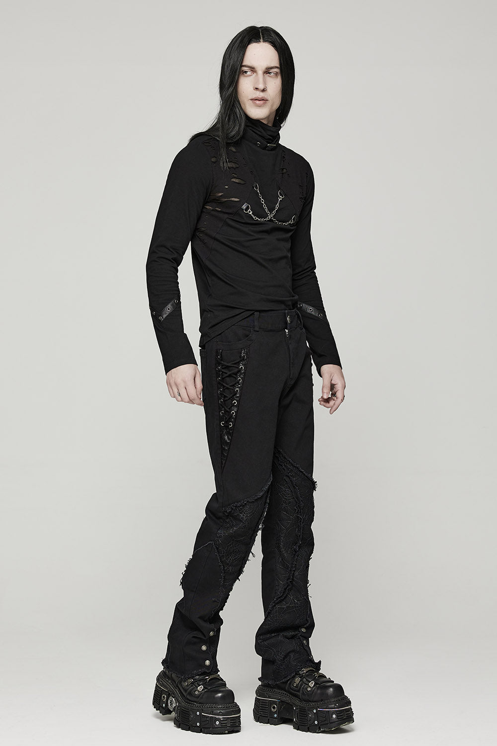 Death Webs Distressed Pants [BLACK]