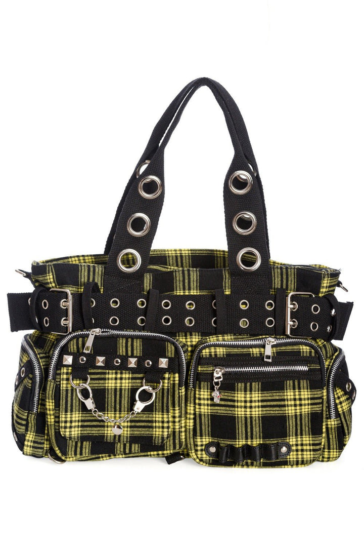 Deathhawk Punk Plaid Handbag [YELLOW] - bags & wallets - VampireFreaks - Banned Apparel / Lost Queen